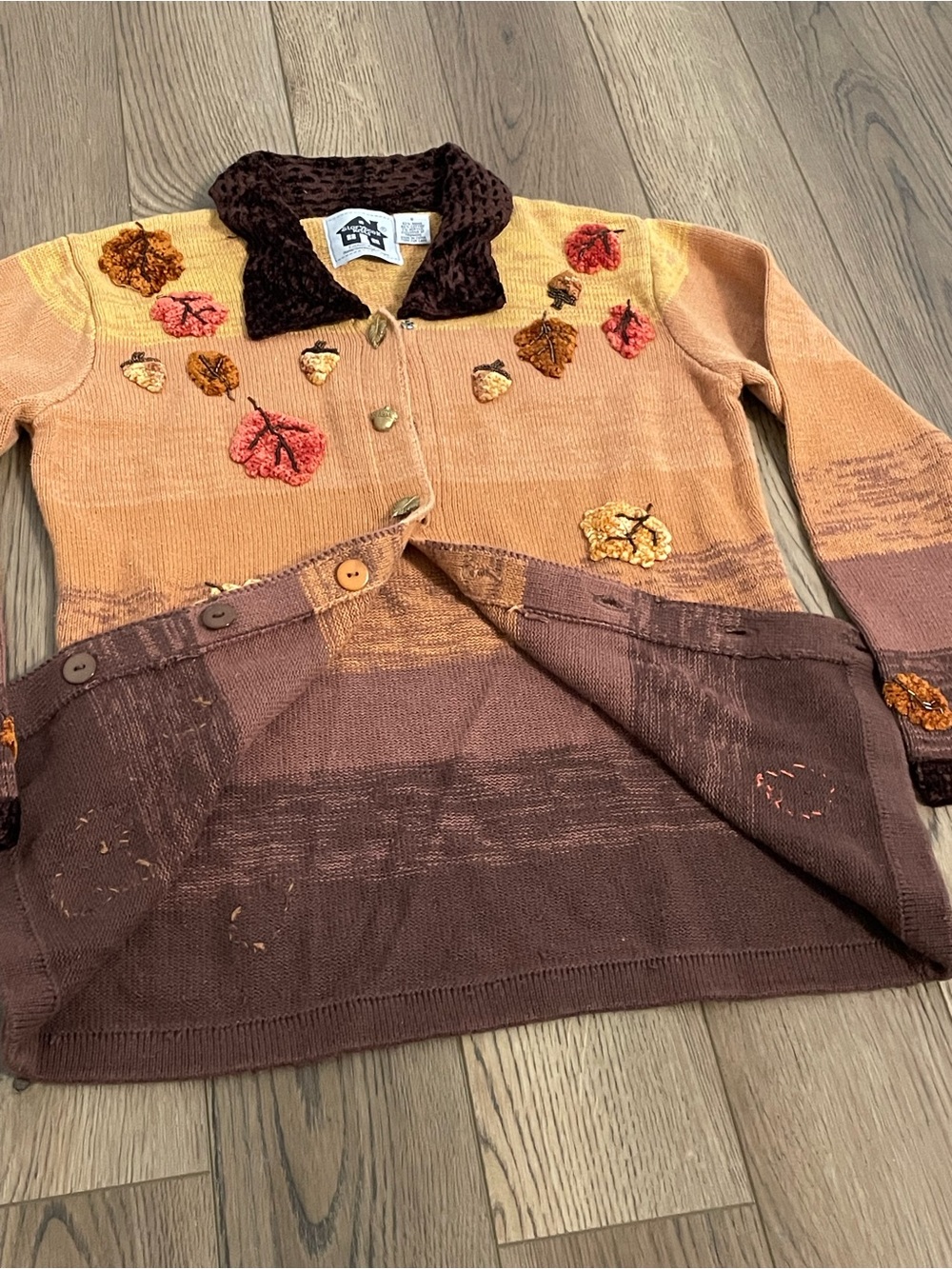 Vintage Storybook Knit Cardigan Autumn Fall Acorn Leaf Buttons Women’s Small